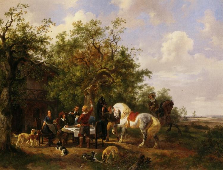 Wouterus Verschuur Compagny with horses and dogs at an inn Germany oil painting art